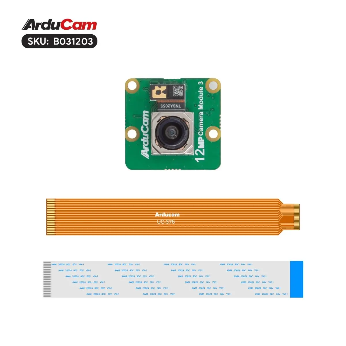 Chipboard Arducam IMX708 Camera Module B031203 3 NoIR 12MP Autofocus Wide Angle for Raspberry Pi, HDR Mode PDAF Supported