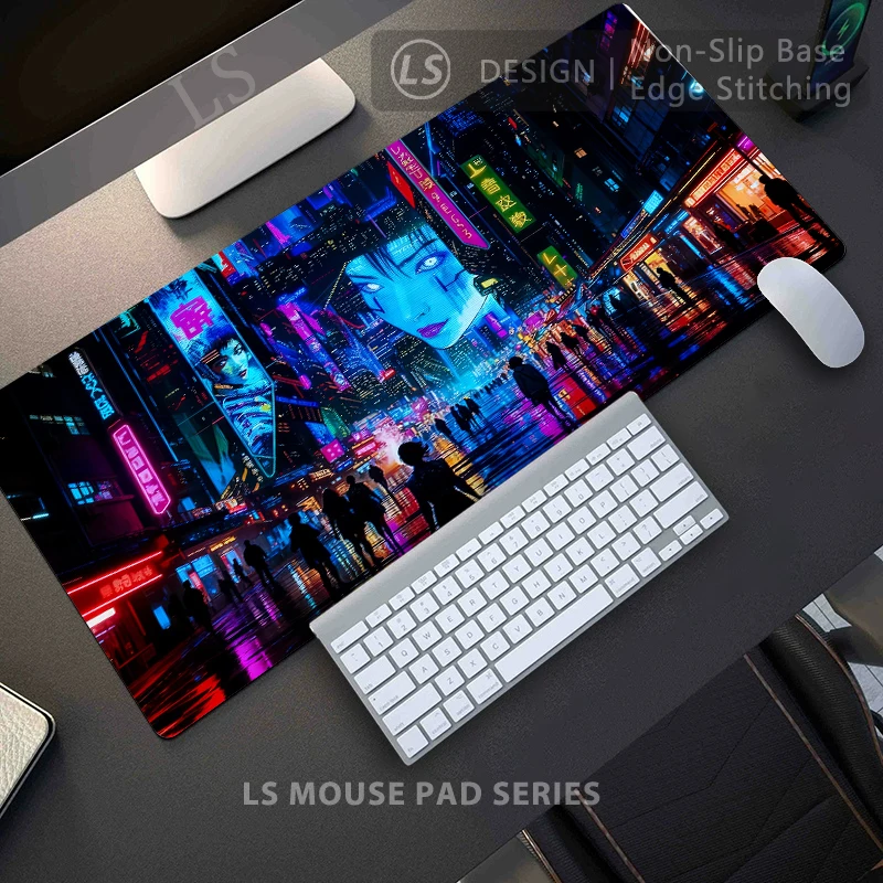Cyberpunks неоновый город ночной вид большой игровой коврик для мыши офисный настольный коврик для компьютерной клавиатуры подарок на день рождения и праздник для мужчин друг