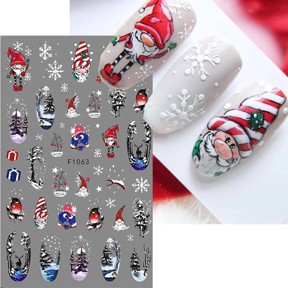 Pupazzo di neve di Natale Fiocchi di neve Adesivi per nail art Cartone animato Babbo Natale Alce Decalcomania natalizia Decalcomanie per manicure fai da te