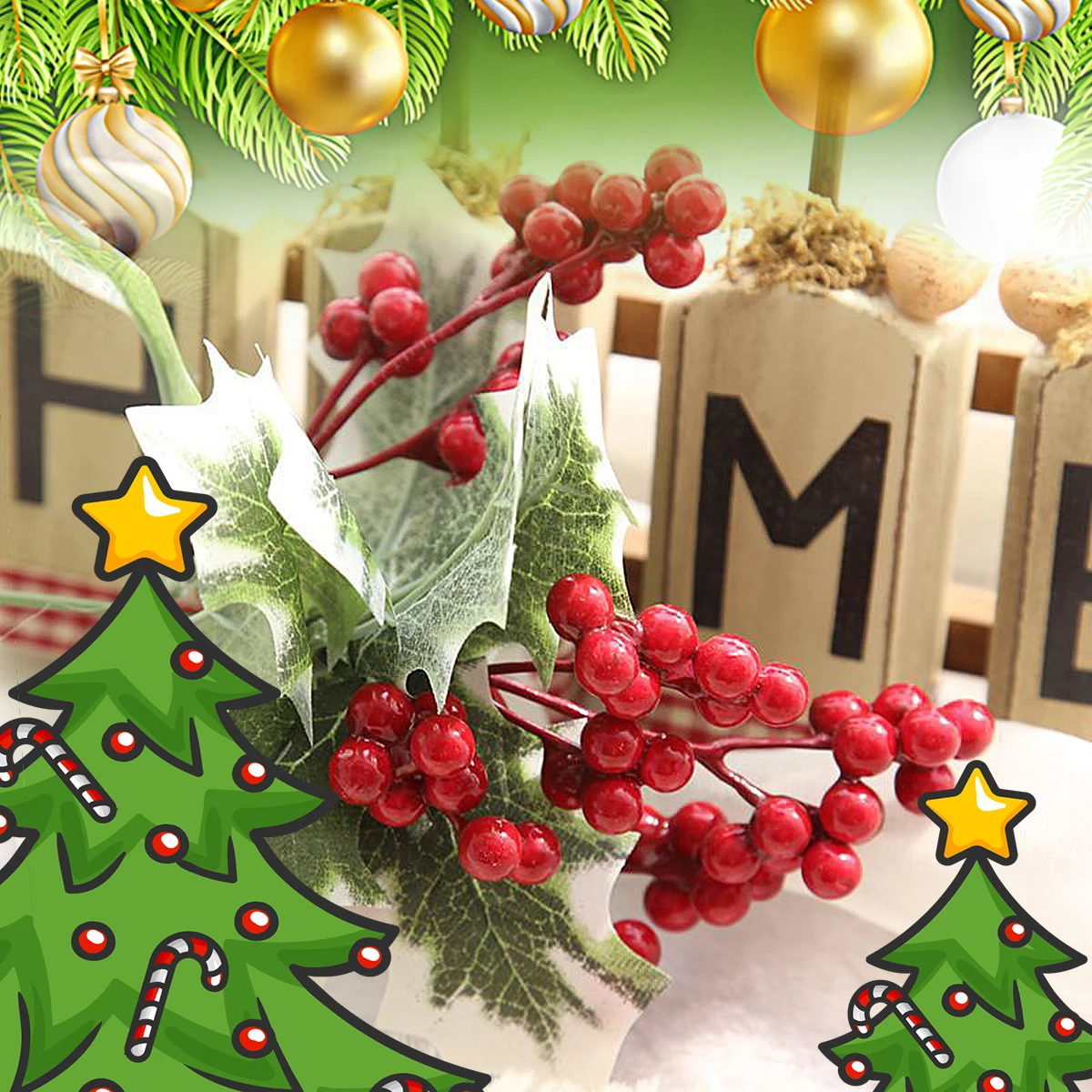 

3 Pcs Red Christmas Tree Decorations Berry Artificial Berries Stems Holly Branch