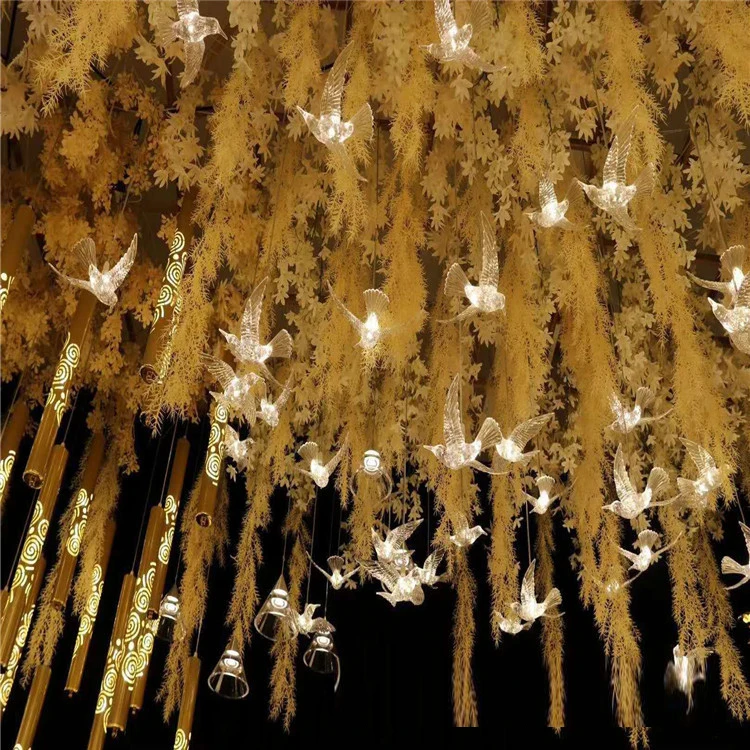 Wedding Party Ceiling Decoration Hanging Acrylic Bird Lighting Decoration Flash Light Set