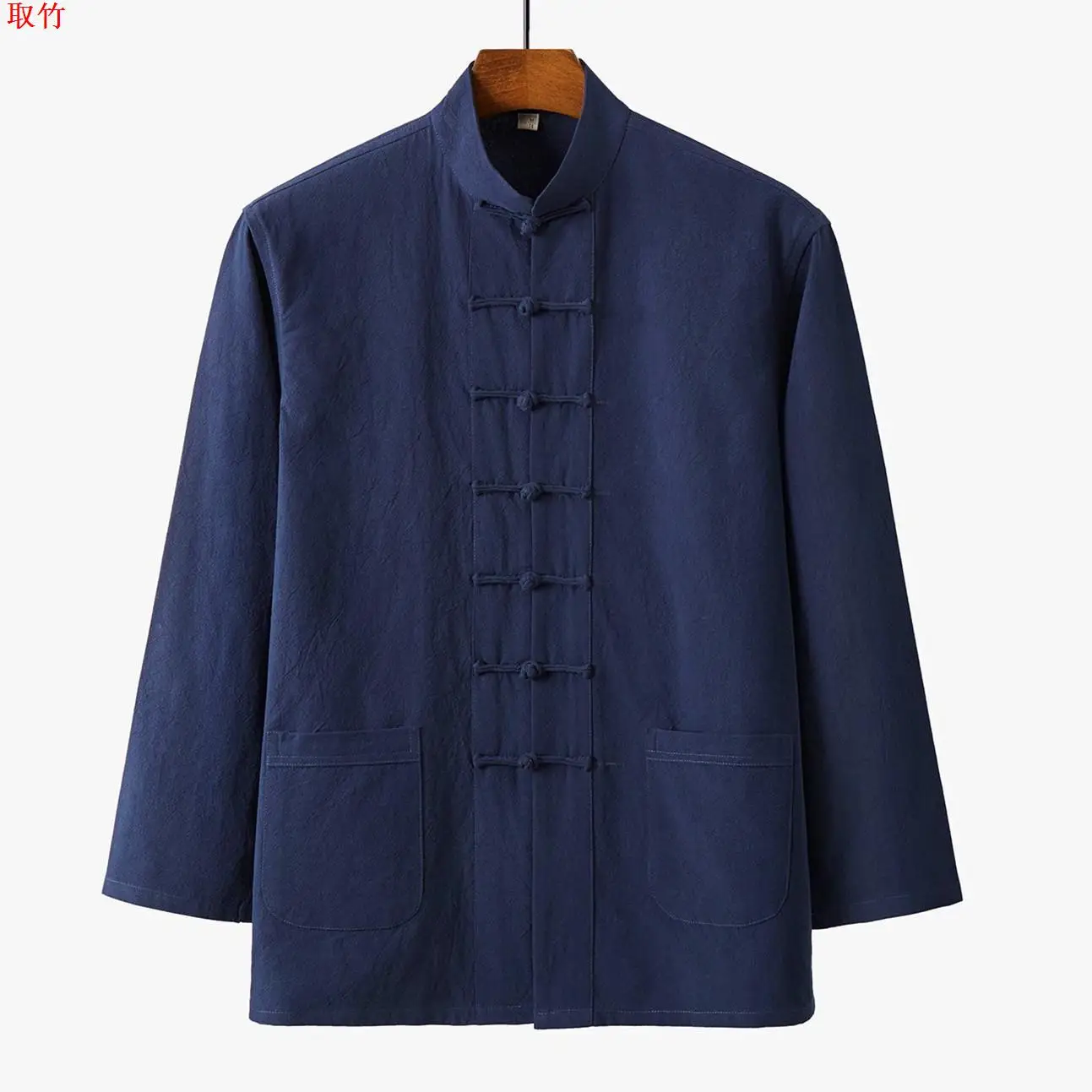 Xianui Tang Cinese Sle Cotone Lino da Uomo irt Lungo Sve Colletto alla coreana Retro Abiti Buddisti Hanfu Morbido Lucido Slim Fit
