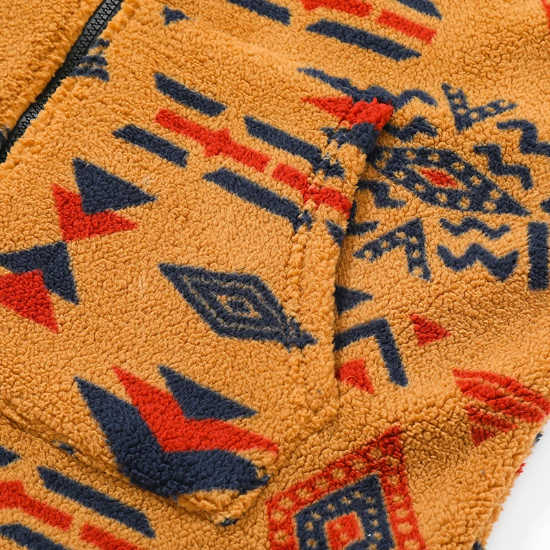 Outono e inverno tendência da moda retro estilo étnico retalhos gola alta jaqueta de lã masculina casual solto casaco à prova de vento