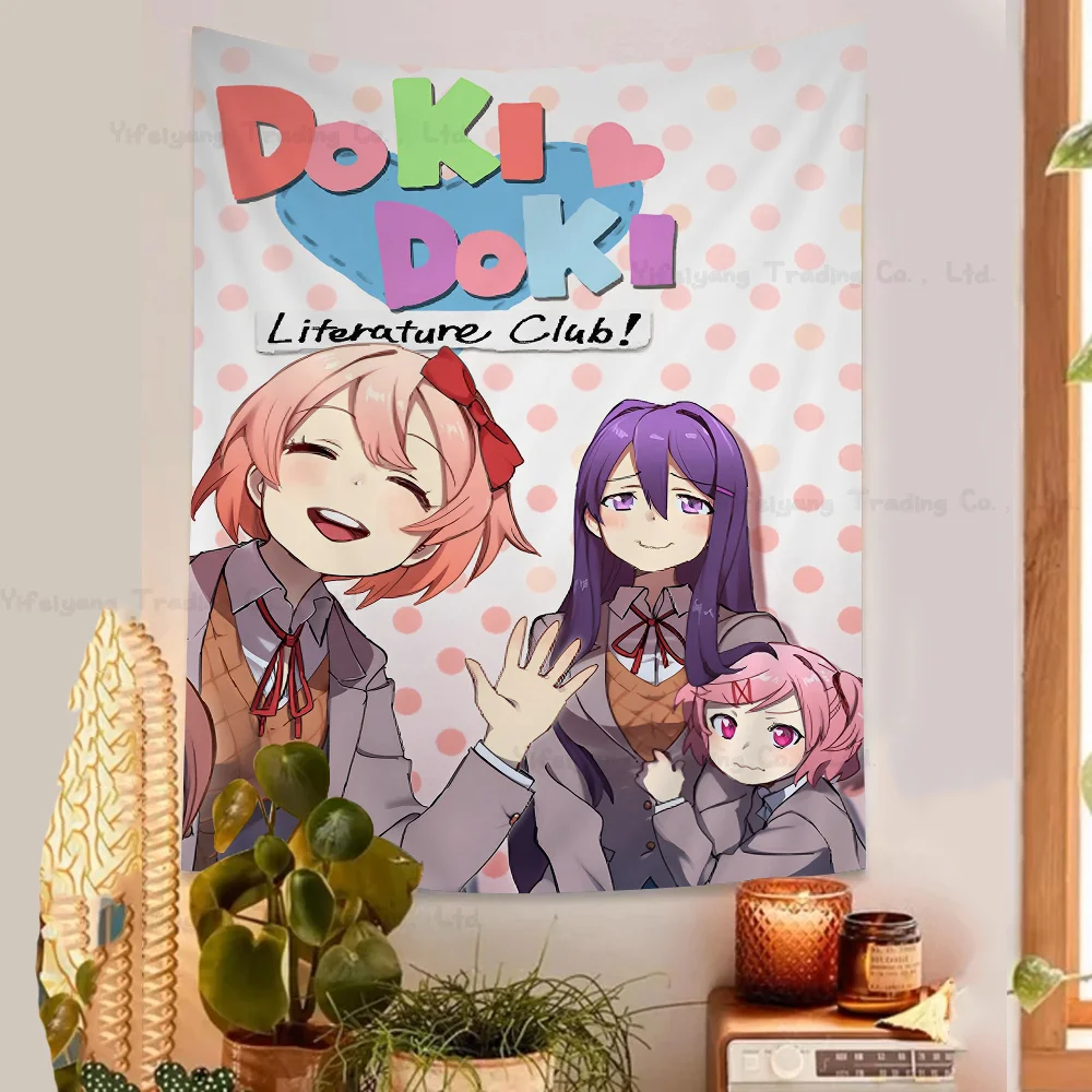 Doki Doki Literature Club Bedruckter großer Wandteppich zum Aufhängen, Tarot, Hippie-Wandteppiche, Wohnheim, Heimdekoration