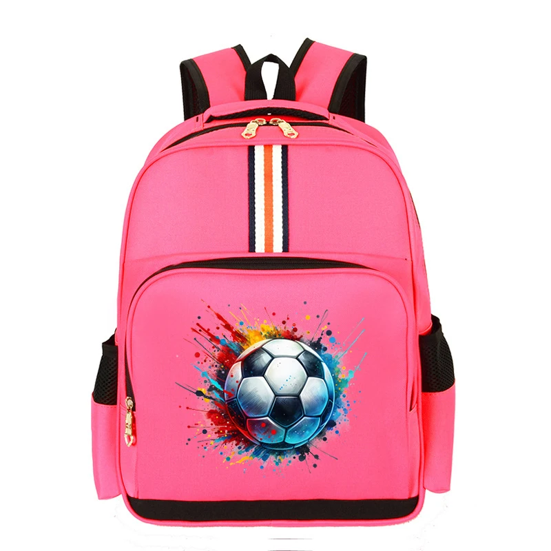 Colourful Football Pattern Backpack Kids Multi-function School Bag Watercolor Soccer Bagpack for Primary Kindergarten Boys Girls