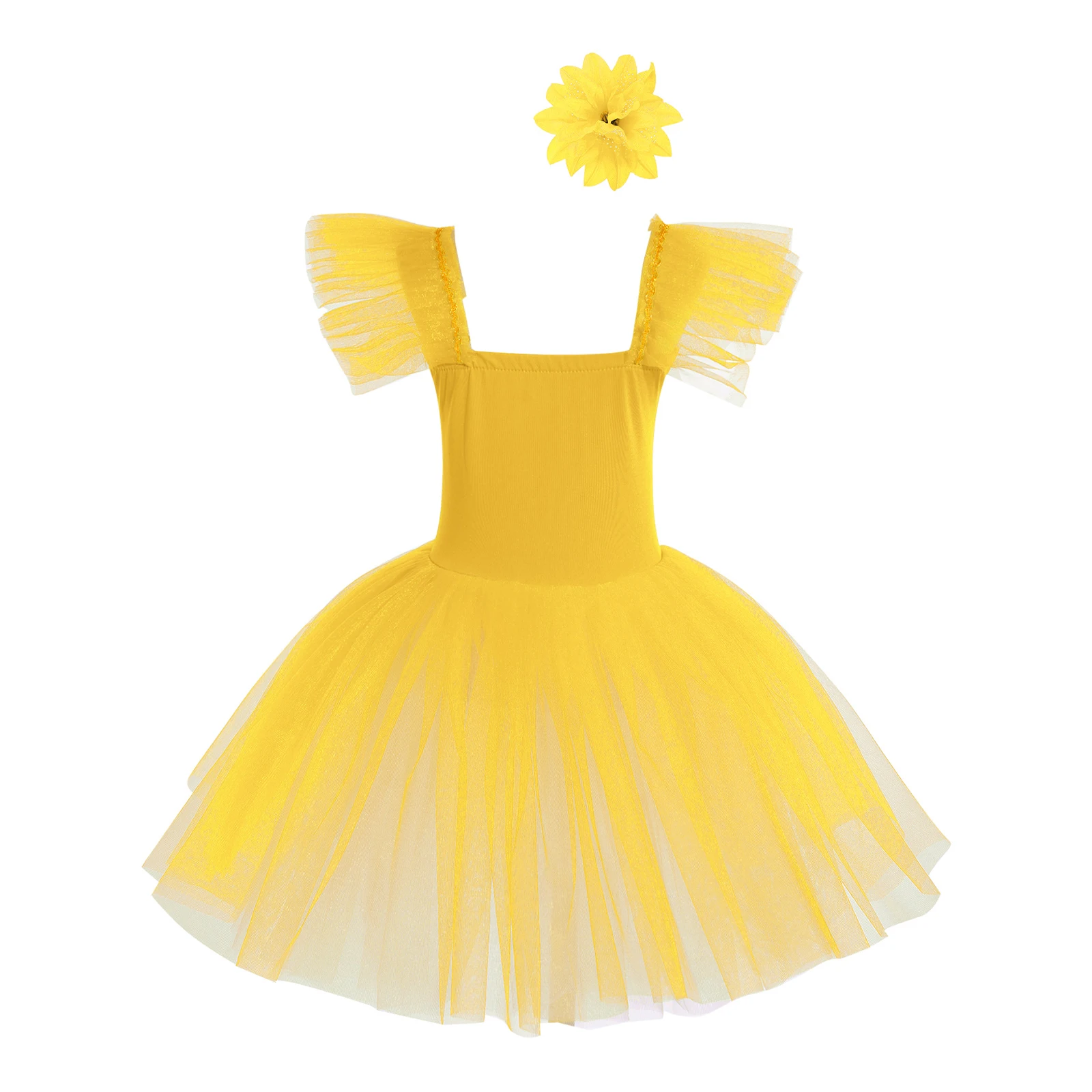 Kids Girls Professional Ballet Tutu Dress Figure Skating Stage Performance Dance Costumes Lyrical Dance Dress with Headdress