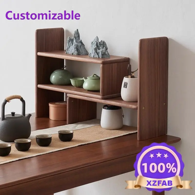 Factory Direct 2026 Black walnut shelf, mug storage rack, tea set storage, multi-layer shelf, coffee cup display shelf on table