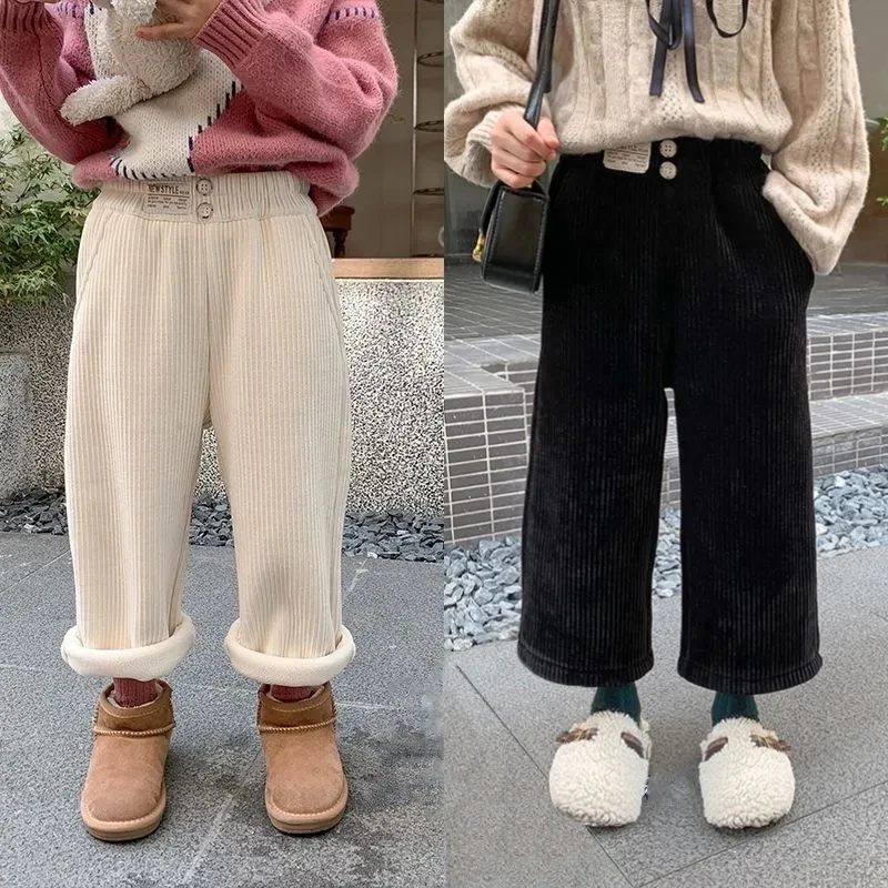 Baby Girls Pants Autumn Winter Warm Kids Corduroy Trousers 0-10 Years Old Children Warm Casual Straight Pants