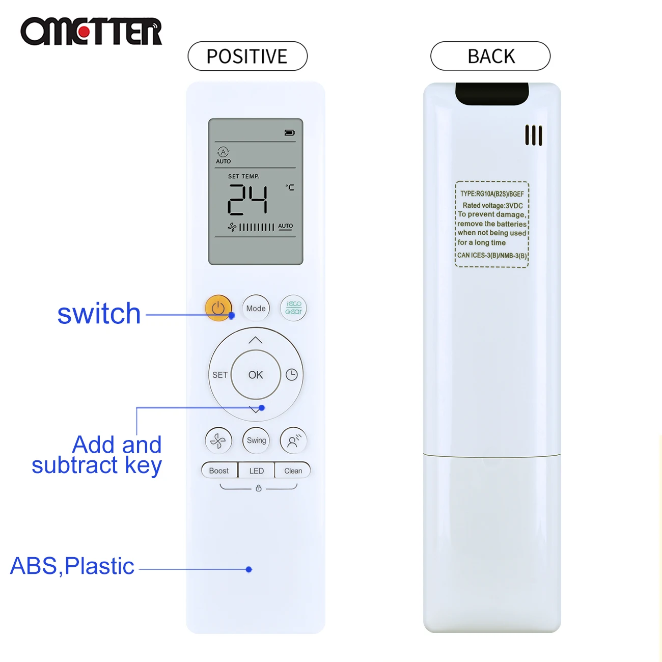 RG10A(B2S)BGEF For Midea Air Conditioner Remote Control Compatible RG10A(F2S/H2S/G2S/K2S)/BGEFRG10A1(F2S/H2S/G2S/K2S)/BGEF ℉ / ℃