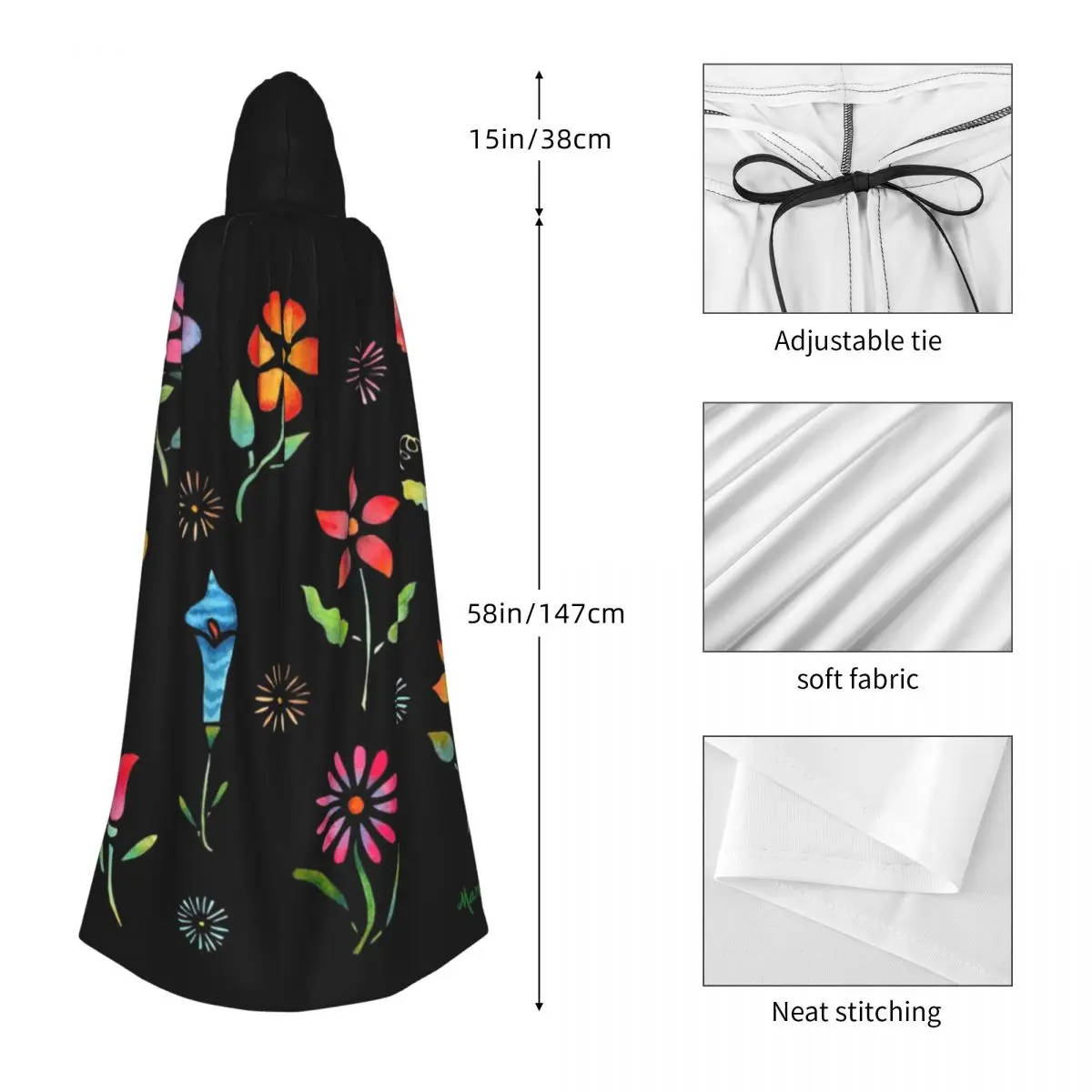 花ロングフード付きマント魔女中世衣装コスプレケープハロウィンコート大人ユニセックス