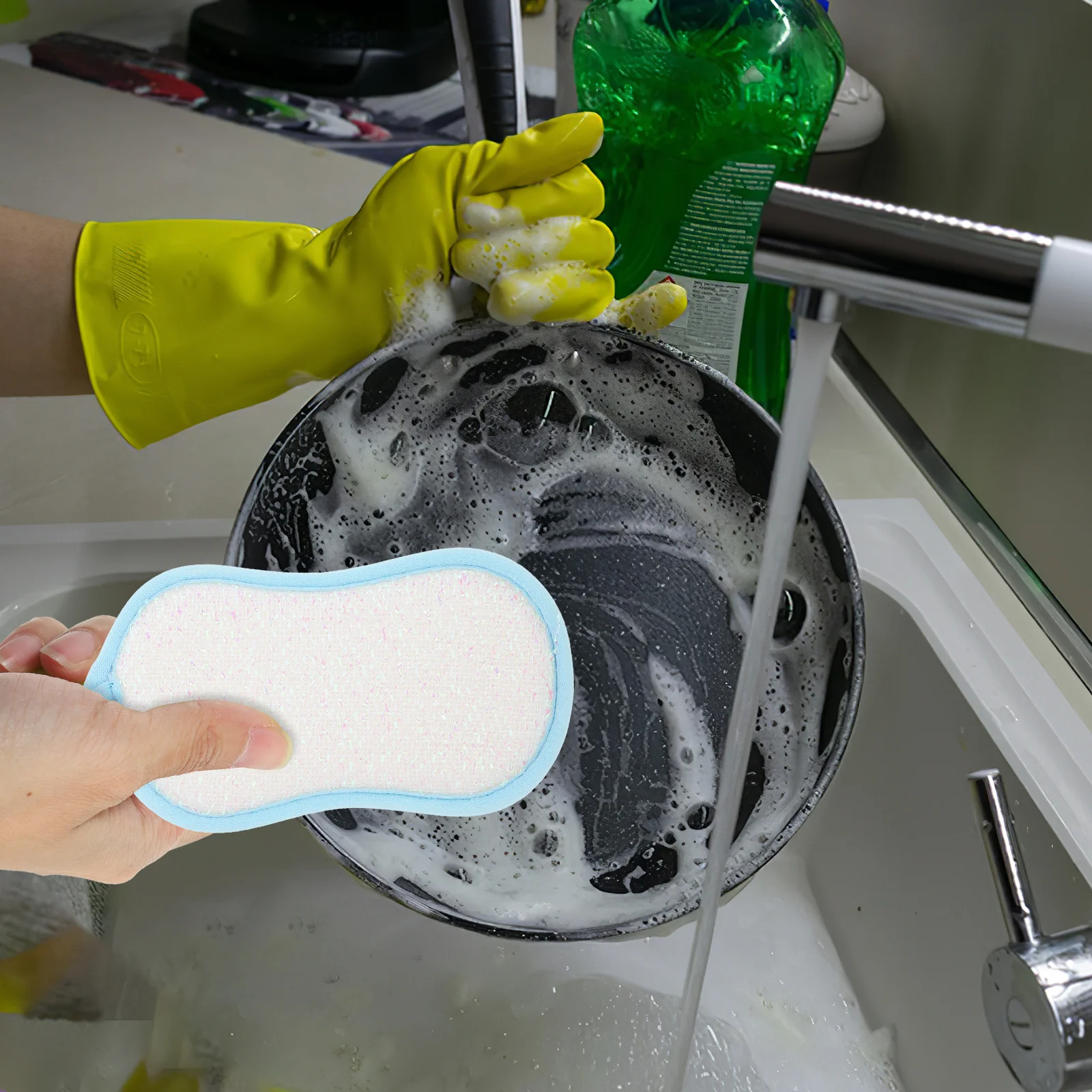 

6pcs Multi-Function Reusable Cleaning Sponge For Kitchen Dish Scrub Pots Pans Sink Bathroom Tub Household Daily Use Cleaning