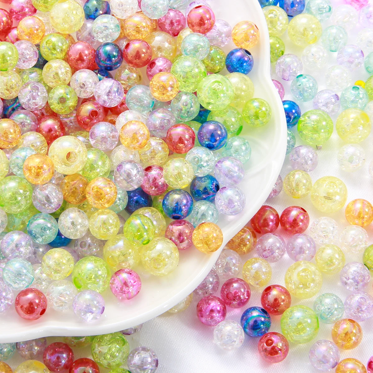 8/10mm Rainbow AB Color Cracked Round Acrylic Beads for Handmade Jewelry Making DIY Necklace Bracelet Earrings Accessories