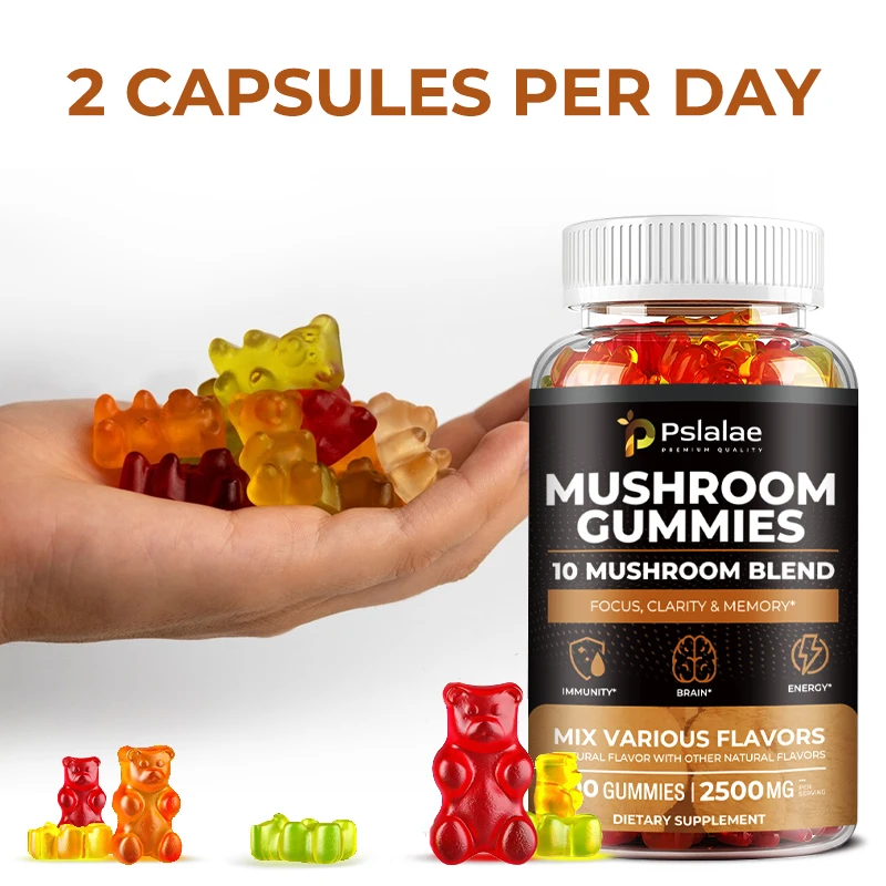 Mushroom Gummies 2500 Mg - Enhances Brain Function, Boosts Energy Production, and Supports Heart Health