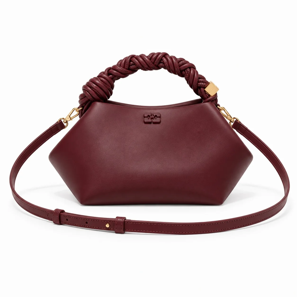 GANNI Bou Bag Hexagonal Handbag Twisted Top Handle Shoulder Bag with Removable Strap Butterfly Detail Crossbody Purse for women