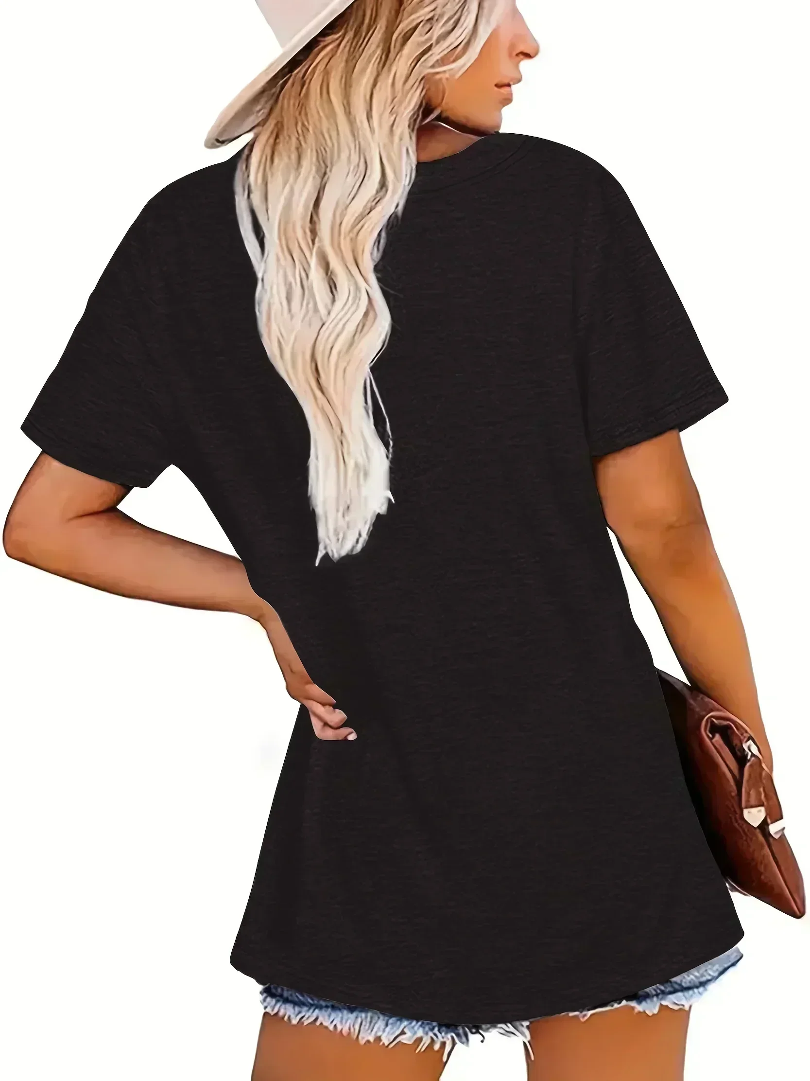 2024 nowy Plus Size uniwersalny projekt mody czarny t-shirt damski letni luźny wygodny Top