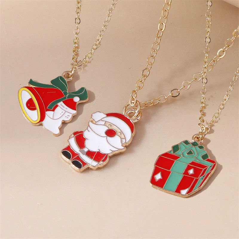 Aihua 3pcs4pcs Weihnachten Halsketten Emaille Weihnachtsbaum Glocke Santa Schneeflocke Halskette Anhänger für Frauen Geschenke Trendy Schmuck Set – Detail 28