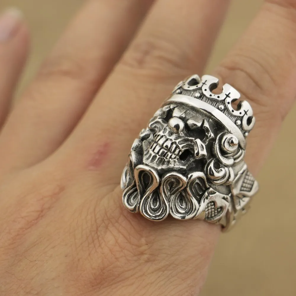 Huge Heavy 925 Sterling Silver Joker Skull King Clown Ring Punk Jewelry TA70 US Size 7~15 BZ