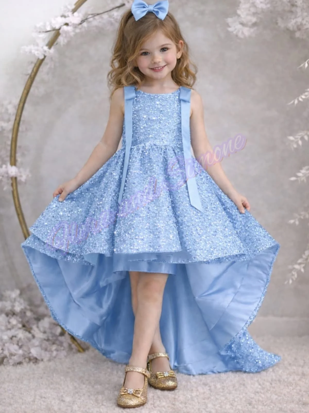 

Customized Sequin bow Flower Girls Dresses Birthday for Wedding First Communion Party Prom Princess Gown Pageant Dresses