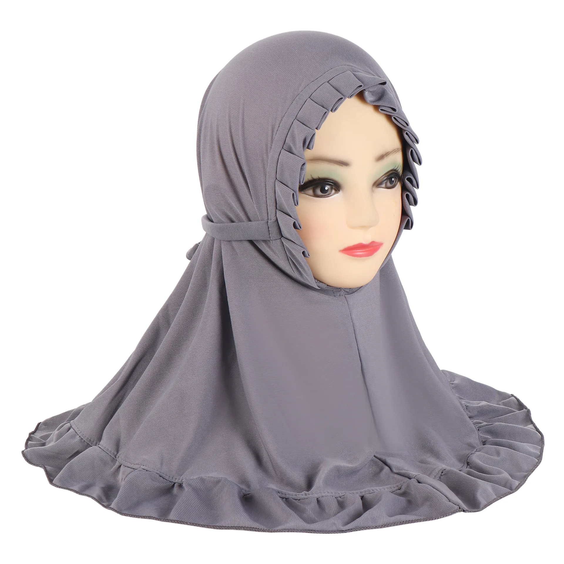 

Ramadan Hot Sale Hat Pleated Hem Ruffle Lace Little Girl Children's Headscarf Malay Yarn