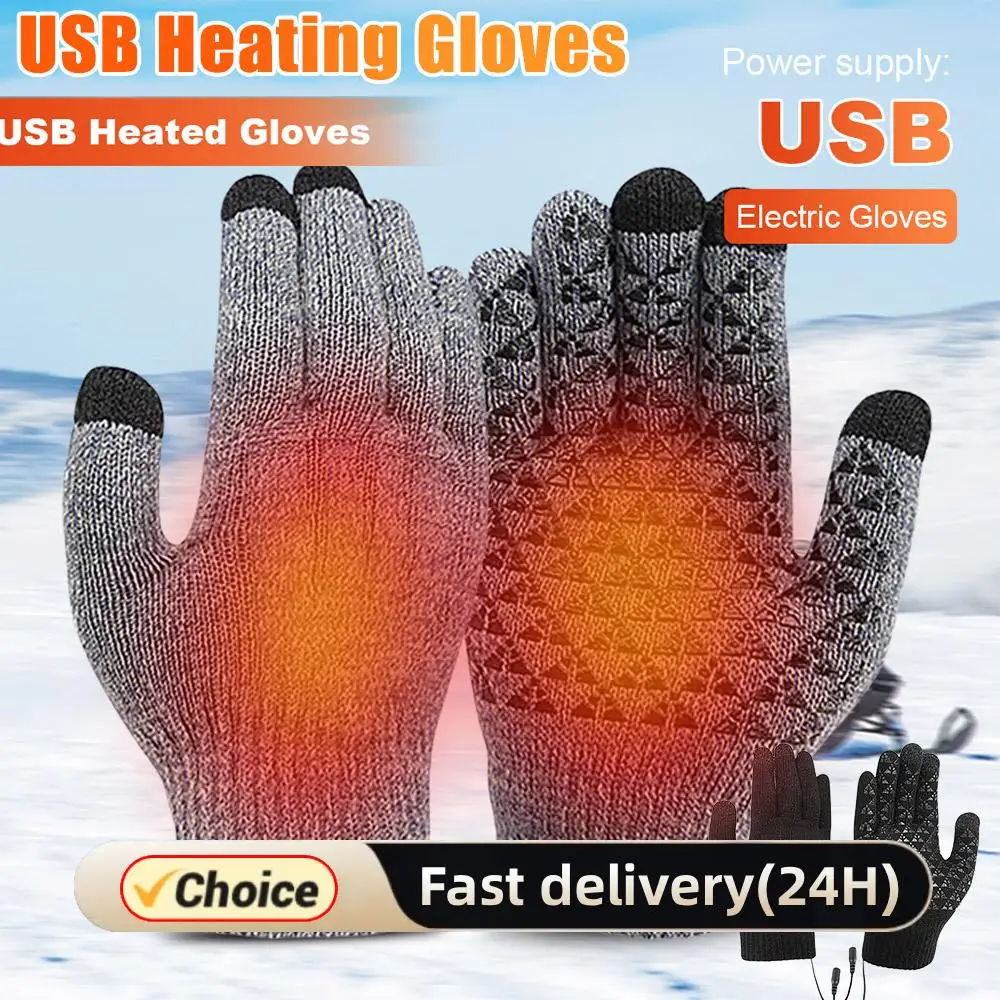 

USB-перчатки с подогревом, перчатки с сенсорным экраном и электрическим подогревом, вязаные перчатки, грелка для рук для альпинизма, верховой езды, кемпинга