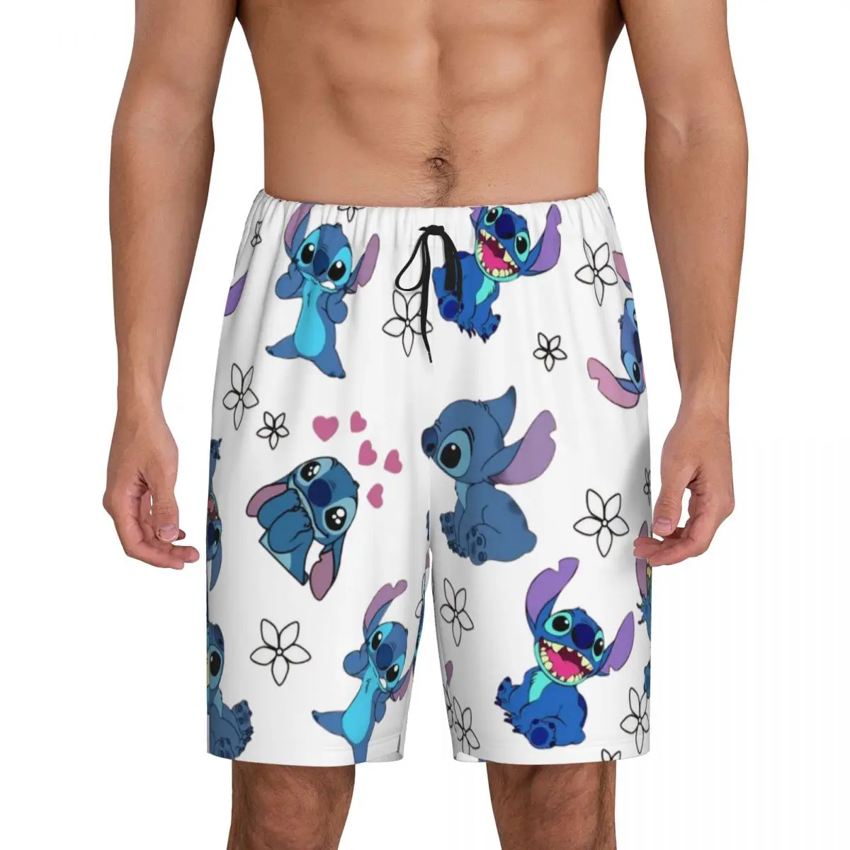 

Пижамные шорты Lilo Stitch с героями мультфильмов аниме манга, мужская одежда для сна, эластичная короткая пижама с карманами для сна на заказ