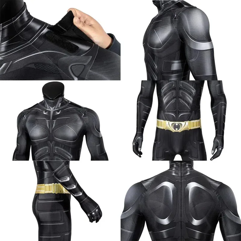 P-Jsmen Adult Dark Knight Cosplay Costume Bruce Wayne Jumpsuit Superhero Battle Costume Printing Halloween Bat Outfit Mask