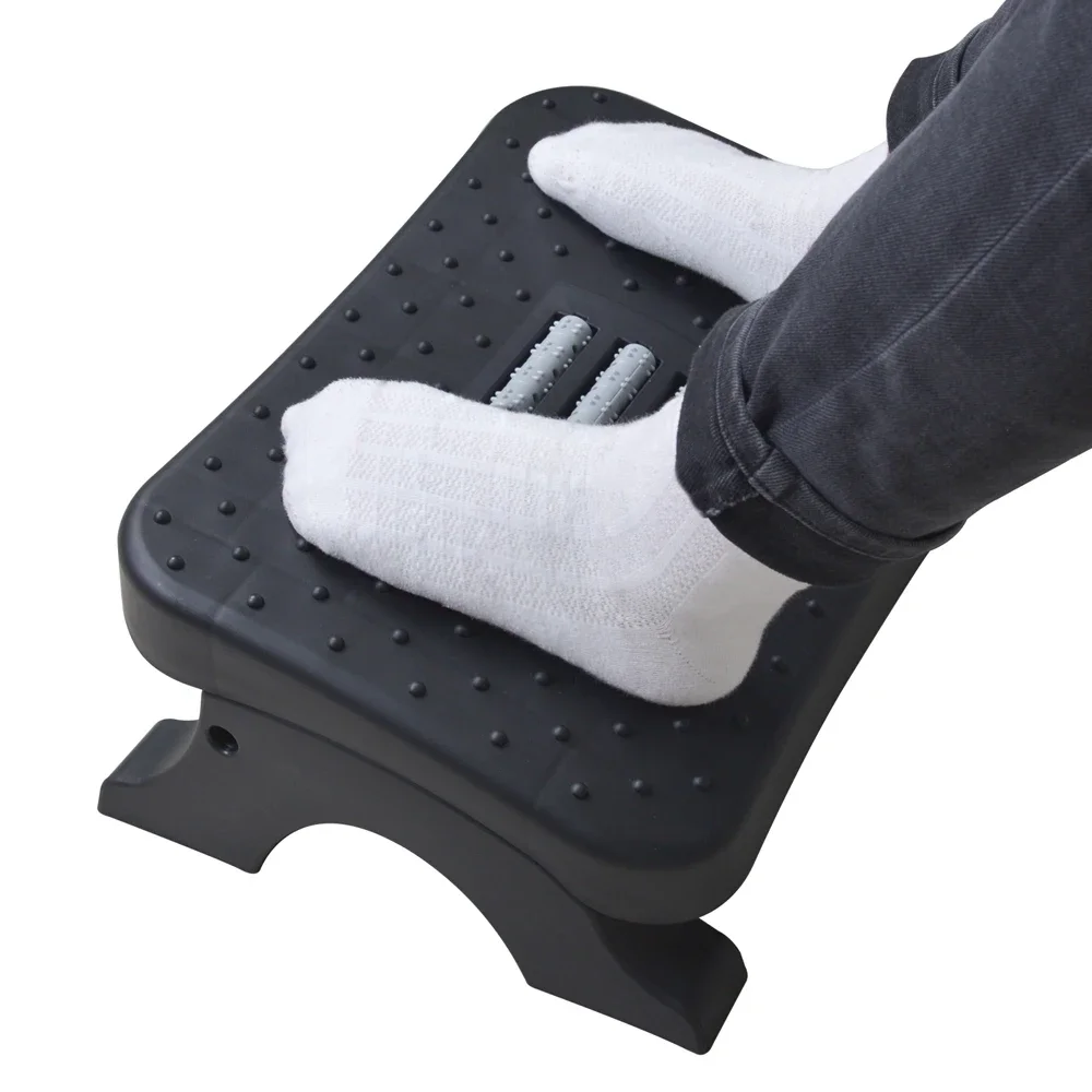 Ergonomiczny podnóżek pod biurko z rolkami masującymi, udźwig 54 kg, regulowana wysokość, łagodzenie bólu do biura i domu — zdjęcie 2