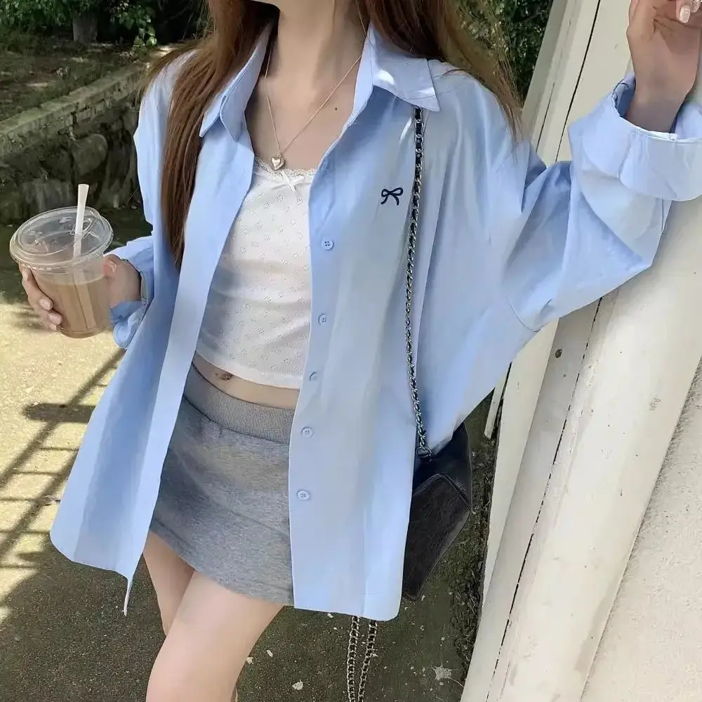 

Embroidered Blue Sun Protection Shirt New Loose Casual Long Sleeve Top