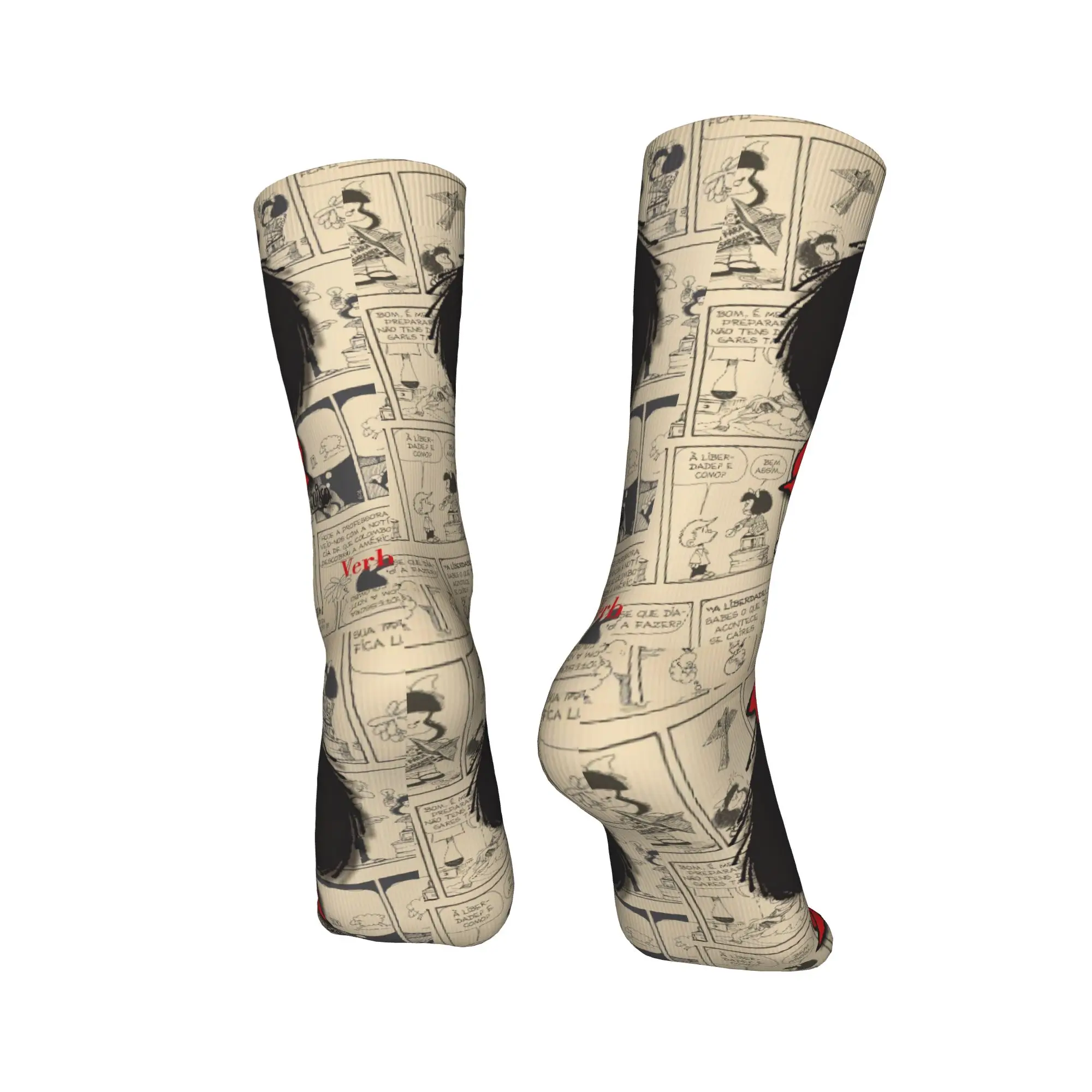 Fashion Mens Vintage Mafalda Manga Socks Unisex Warm Comfortable 3D Printed Quino Comic Cartoon Crew Socks