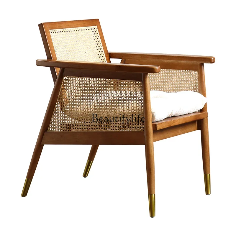 

Nordic solid wood sofa chair small apartment balcony simple single designer casual rattan chair