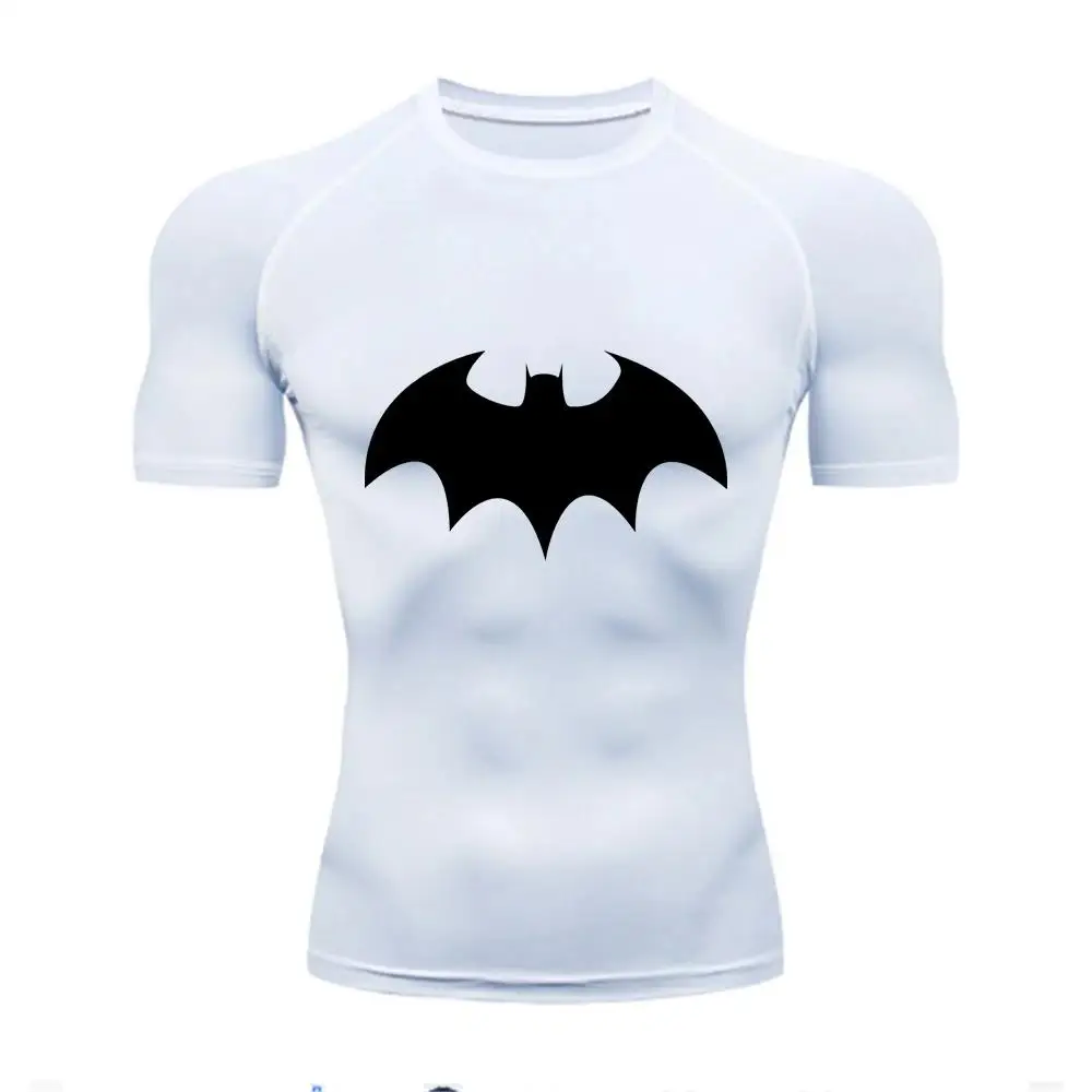 Summer Short Sleeve Men Compression Tee Shirt Bat Print Sport Quick Dry Gym Tshirt Fitness Workout Undershirt Elasticity Top