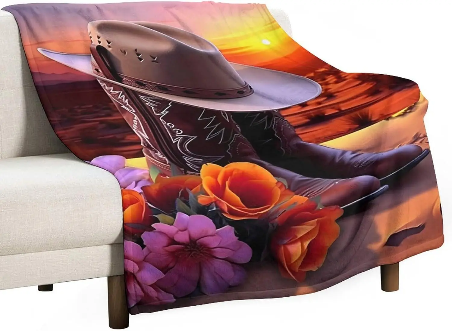 Beach Cowboy Boots Blanket Premium Super Soft Cozy Warm Bed Blanket Couch Decorative Throw Blankets for Living Room Bedroom Dorm