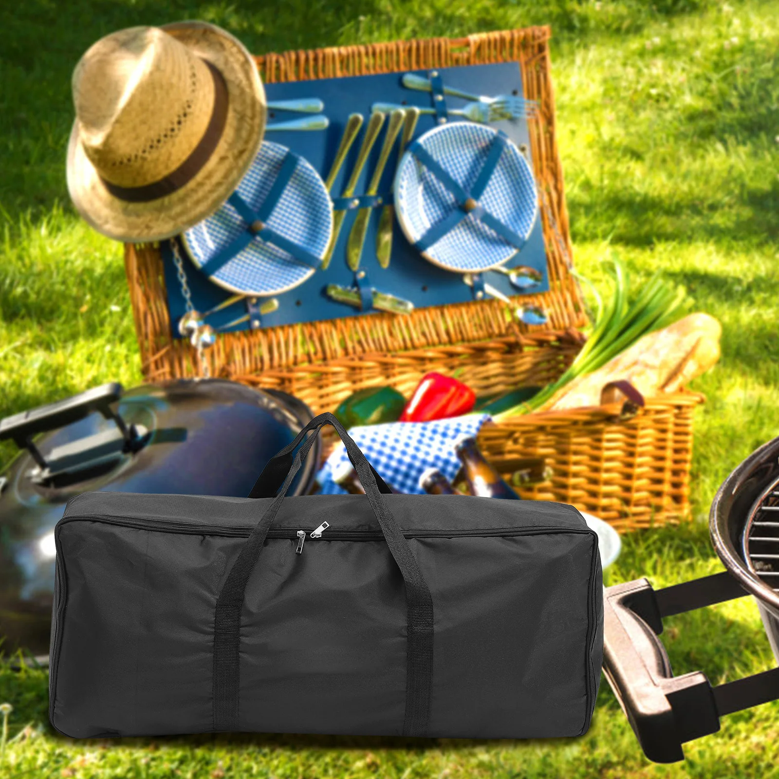 

Large Capacity Grill Bag Oxford Cloth Outdoor Tableware Pouch For Camping Picnic Bbq Tool Storage Multi-Functional Portable