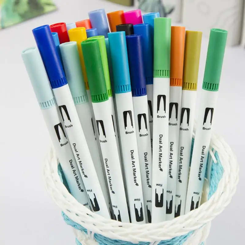 12-100 สี Dual Art Marker Sketching Manga Markers วาดชุดคู่หัวสีน้ําแปรงปากกาเครื่องเขียน