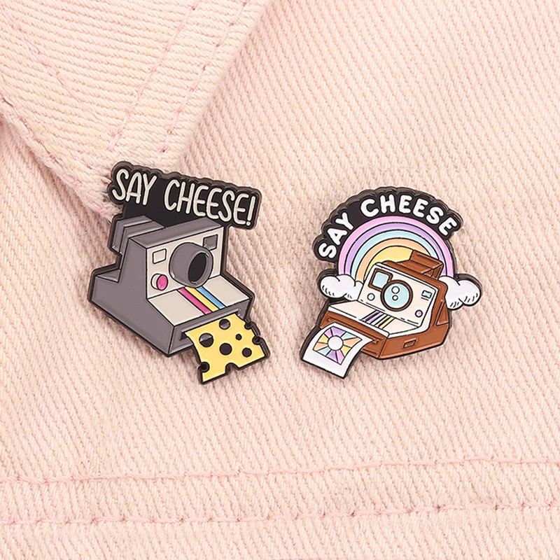 Say Cheese Vintage Instant Camera Enamel Pins Retro Classic Photo Machine Brooches Lapel Badge Jewelry Gifts for Friends