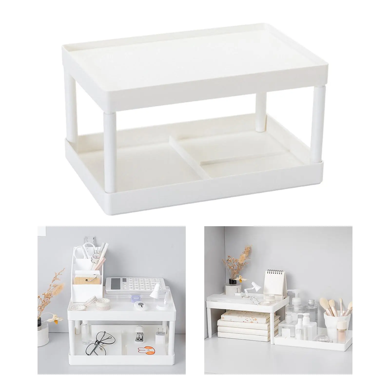 2 Layer Desktop Spice Table Stackable Bookcase Cosmetic Storage Stand Organizer Holder Storage Shelf for