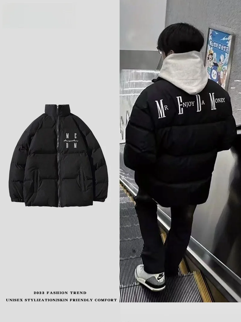 

ex Warm Stand Collar down Jaet Cotton Padded Coat Letter Pattern Casual Outerwear Youth Faion Stand Fit Thiened