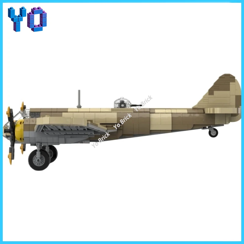 MOC Double-engine early fighter bomber building block set, creative puzzle bricks, small military airplane desk decoration