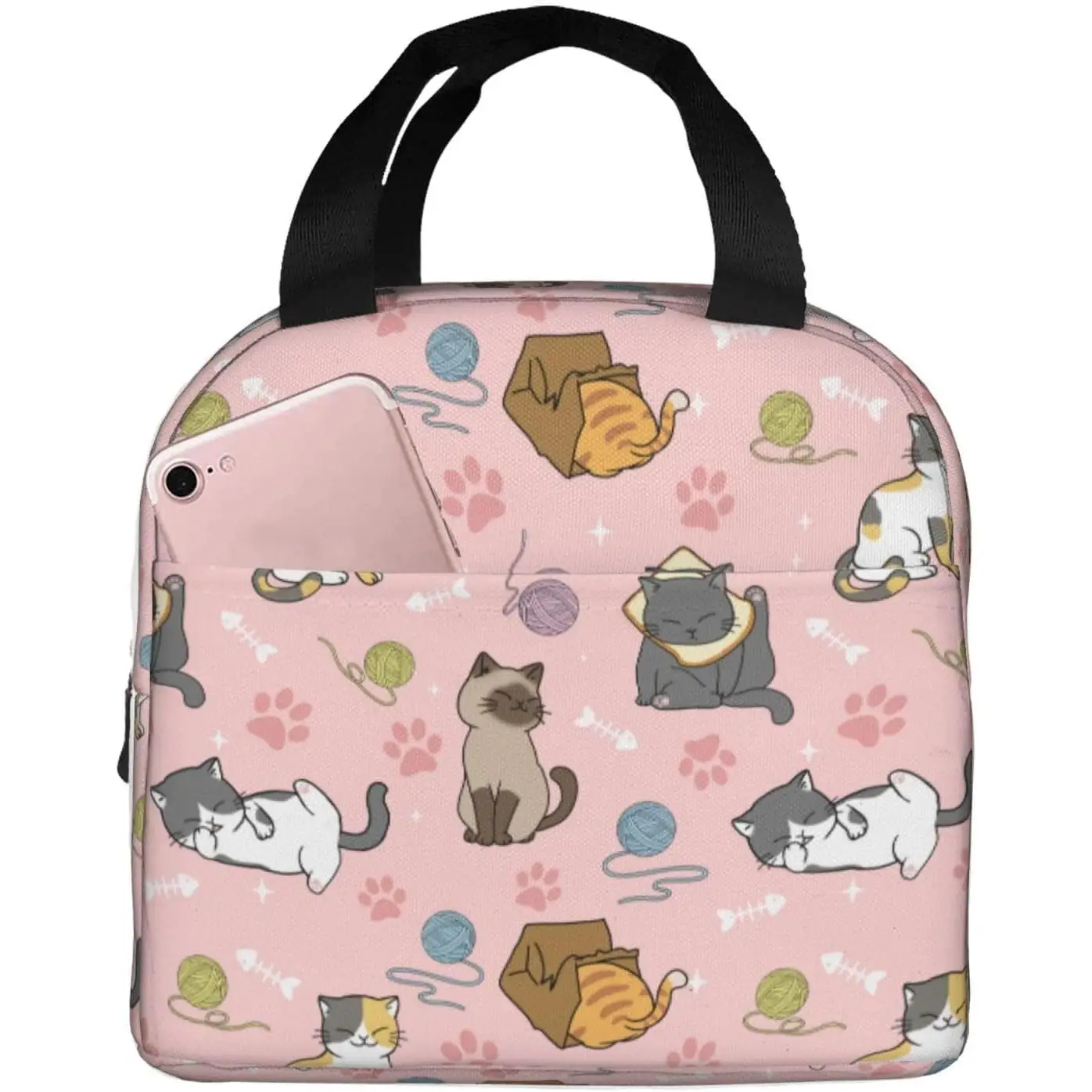 Lunch Box Cute Cats Insulated Lunch Bags for Women Men Adults Cooler Tote Bag for Work Picnic Gifts