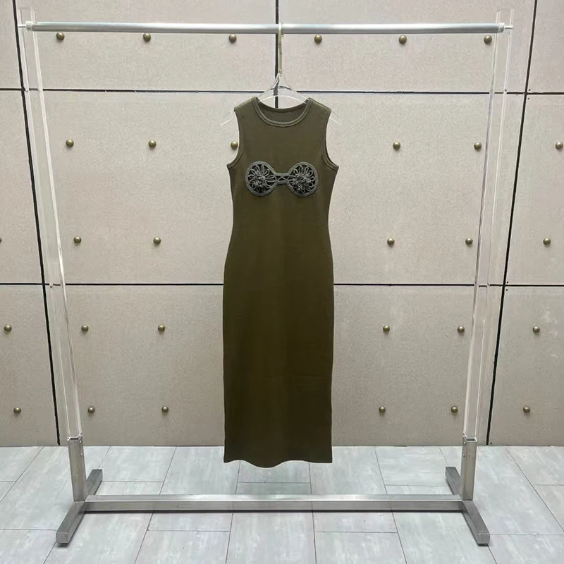 مشد نسائي جديد لربيع وصيف 2025 مخيط يدويًا مع قمة طويلة بدون أكمام وفستان محبوك للتخسيس