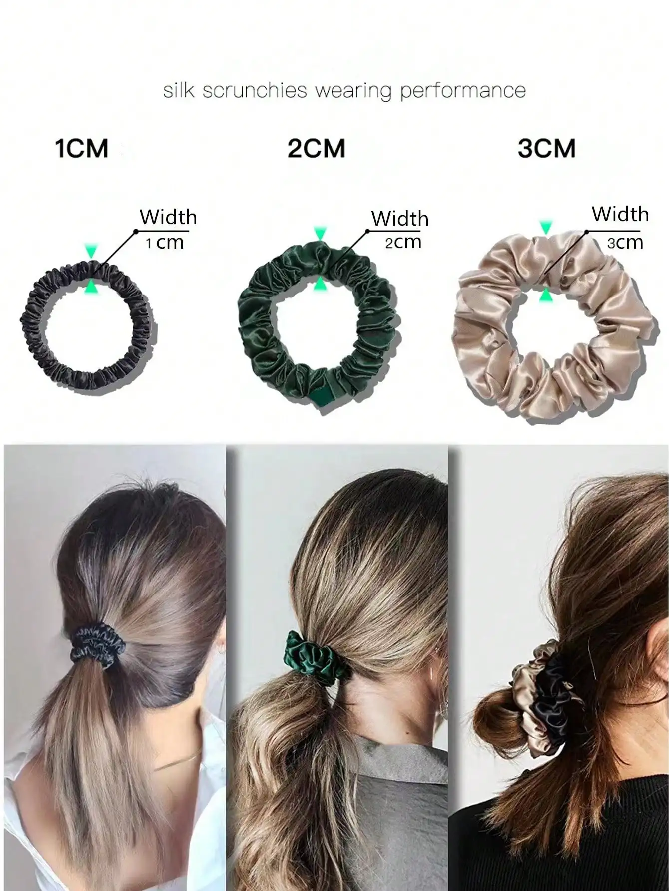 3PCS Box 100% Natural Silk Solid Color Hair Ties High Quality Hair Scrunchies Women Big Hairbands Hair Accessories Width 2CM