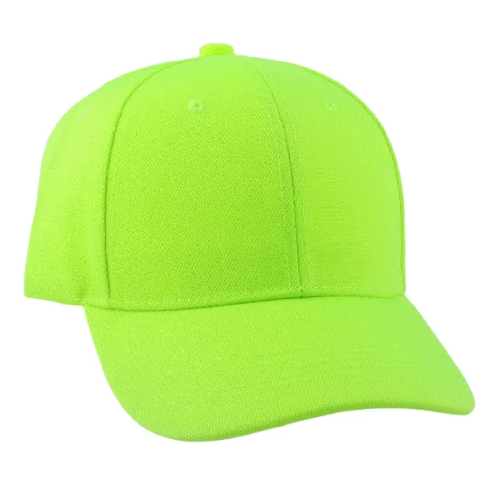 Bright Yellow Green Plain Twill Baseball Cap Blank Casual Hat for Women Men Lime Orange 6 Panel Cap Pre-Curved Visor