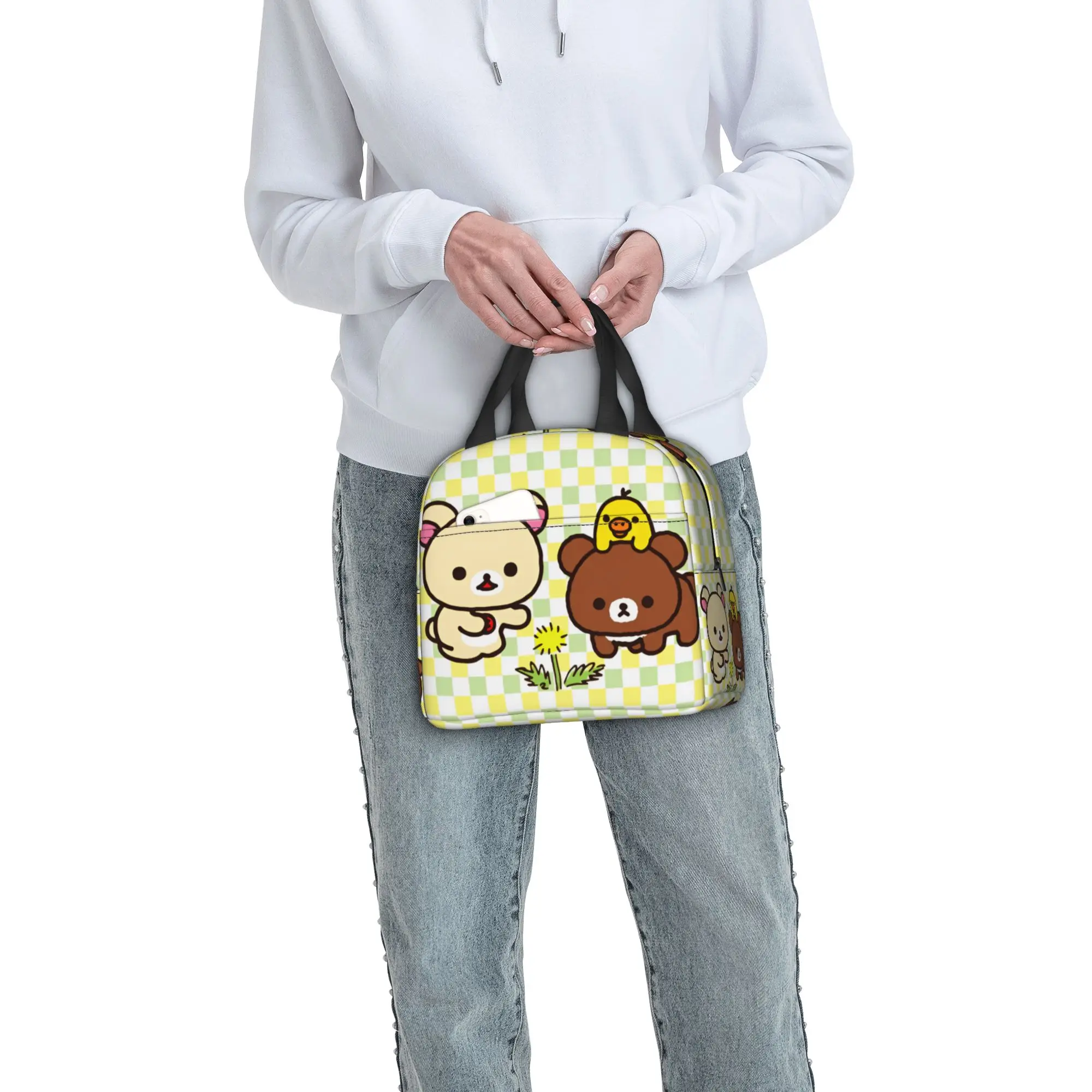 Rilakkumas Insulated Lunch Bags for Women Kawaii Lazybear Doll Resuable Thermal Cooler Bento Box School