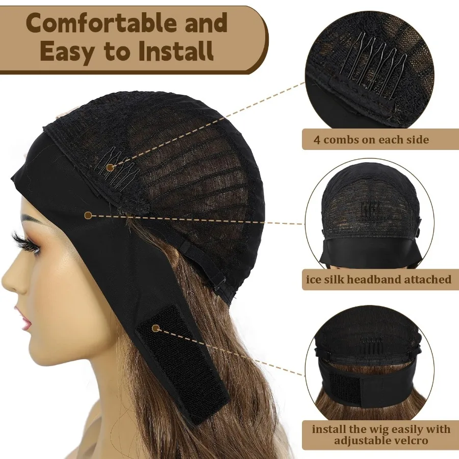 黒人女性向け、ヘッドバンド付きルーズボディウェーブウィッグ、ブラックミックスブルーハイライトカラー、接着剤不要合成ヘアピース、26インチ