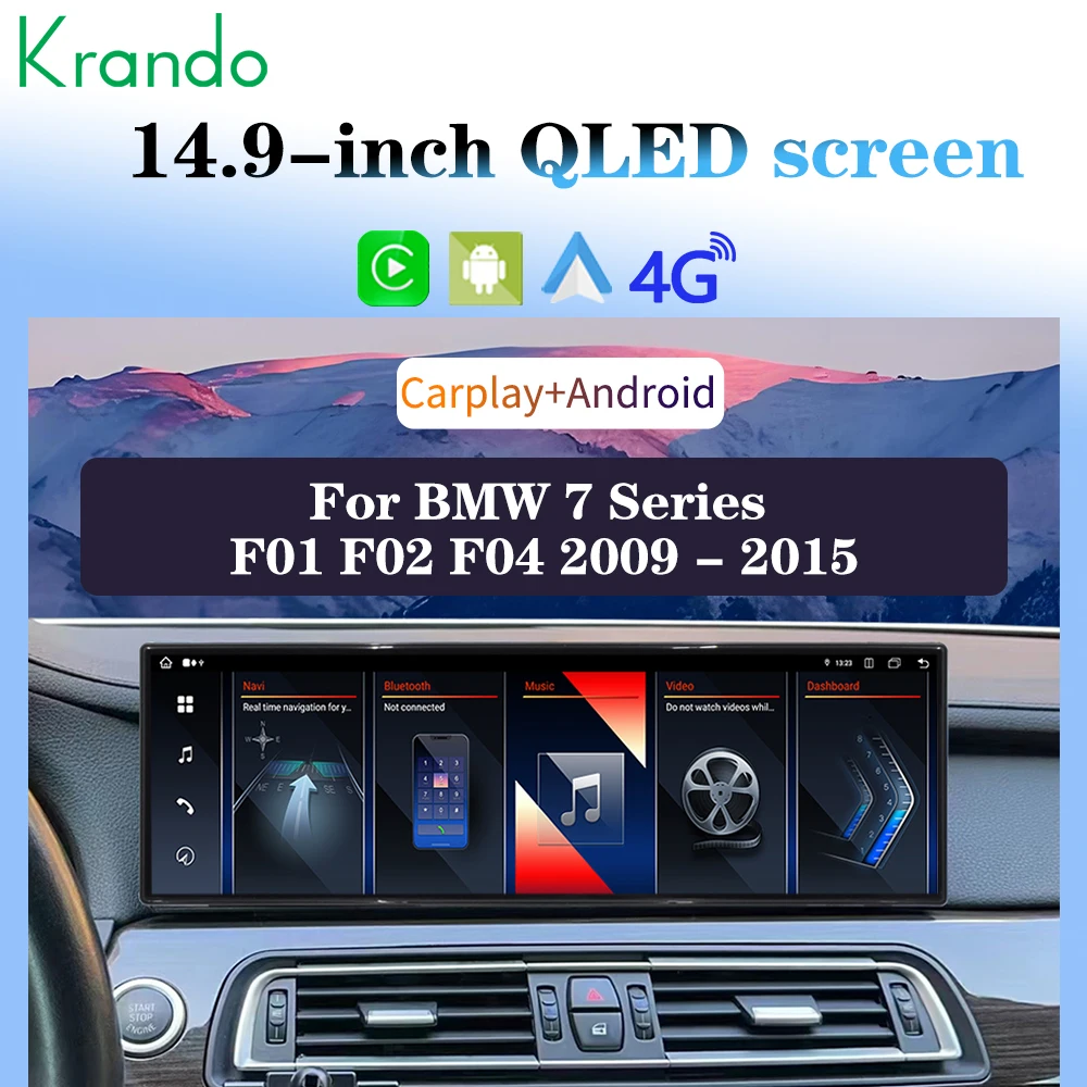 Krando 14.9 Inch Wireless Carplay Android Auto Radio For BMW 7 Series F01 F02 F04 2009 - 2015 Car Screen DVD Player Navi GPS