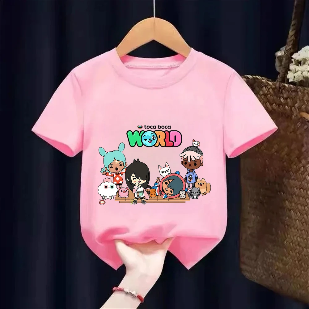 Toca Boca World – t-shirts en coton pour filles et garçons, vêtements de jeu Toca Life World, hauts confortables et polyvalents pour enfants, t-shirts d'été à manches courtes