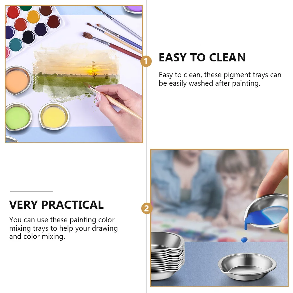 Watercolor Plate Paint Pour Mouth Palette Multi-functional Painting Reusable Holders Mix Stainless Silver Child