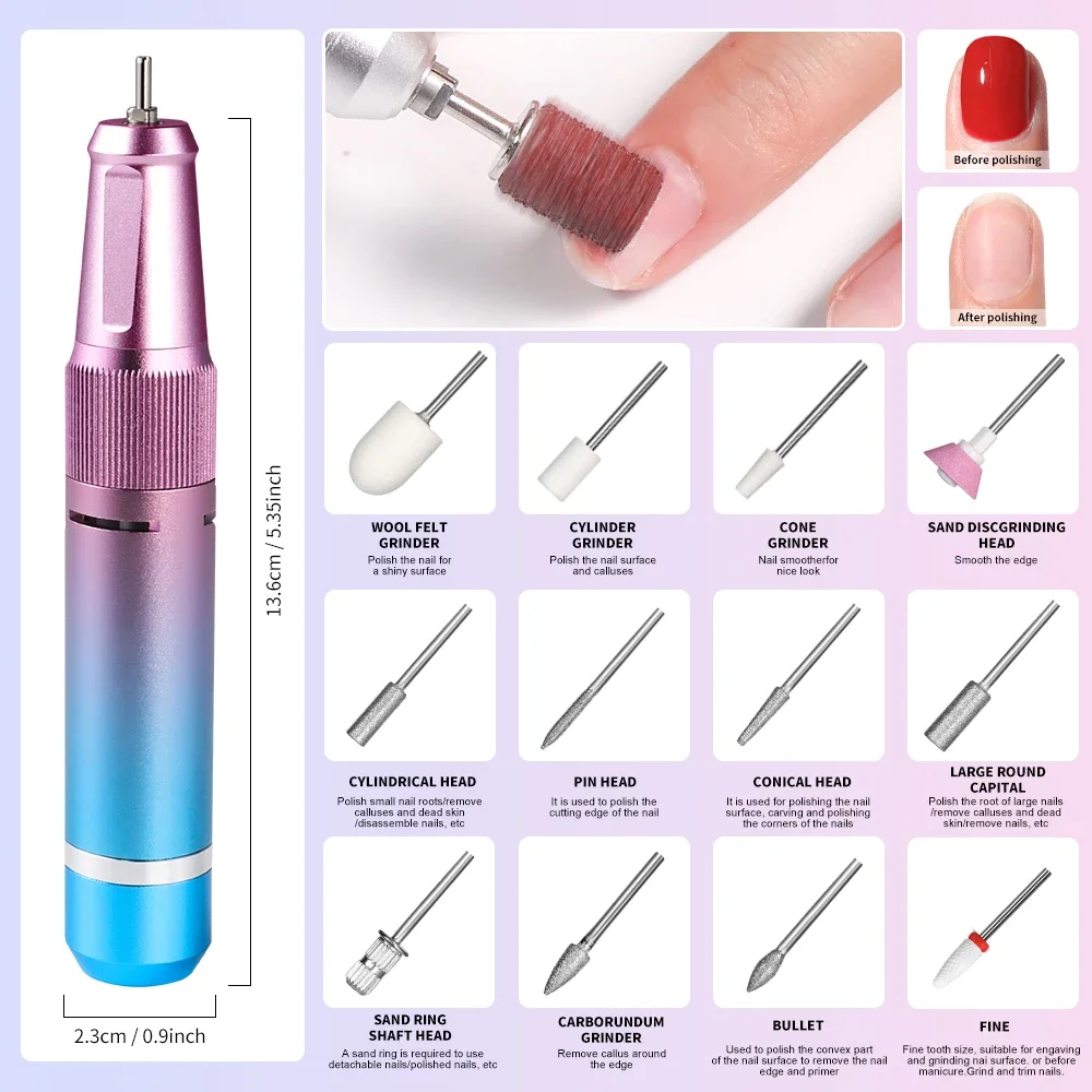 Set Professionale per Manicure con Trapano Elettrico Ricaricabile 35000RPM, Kit Accessori per Levigatura e Lucidatura Unghie