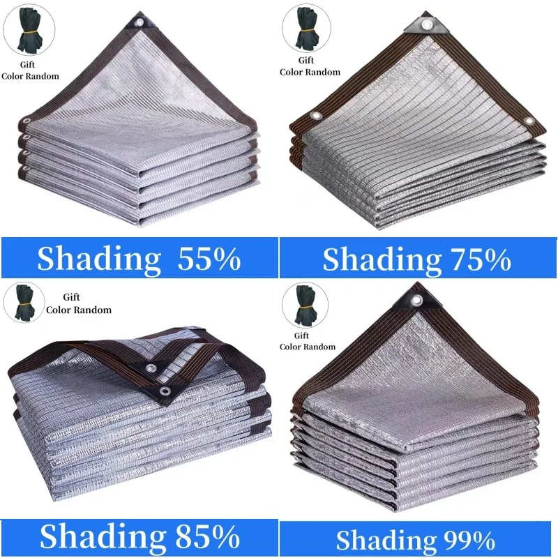 55 75 85 99％ Shading Aluminum Foil Sunshade Net Silvery Anti-UV Awning Fence Privacy Screen Sails Garden Succulent Plant Shade