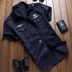 Plus Size 4XL Men's Summer Short Sleeve Shirts Cargo military Shirts Breathable Cool imported clothing camisa social masculina